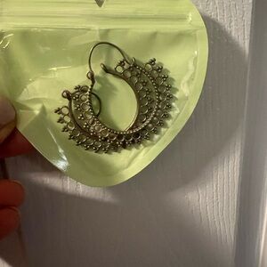 Brass Filigree Hoop Earrings - Antique Gold